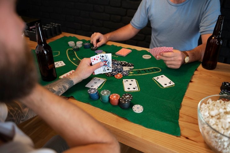 Antarmuka aplikasi komic menampilkan meja blackjack dan opsi pembayaran DANA OVO